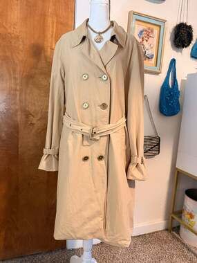 Vintage Isaac Mizrahi Live Beige Belted Double Breasted Trench Coat